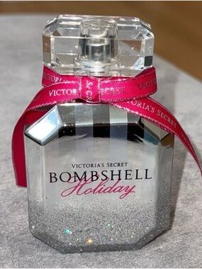 Victoria's Secret Bombshell Holiday Perfume - Silver Bottle with Pink Ribbon